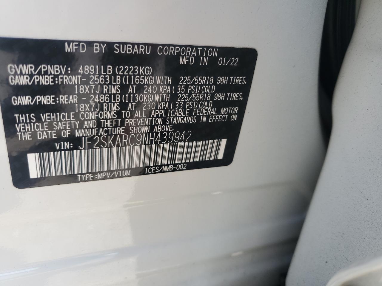 2022 Subaru Forester Touring VIN: JF2SKARC9NH439942 Lot: 63493165