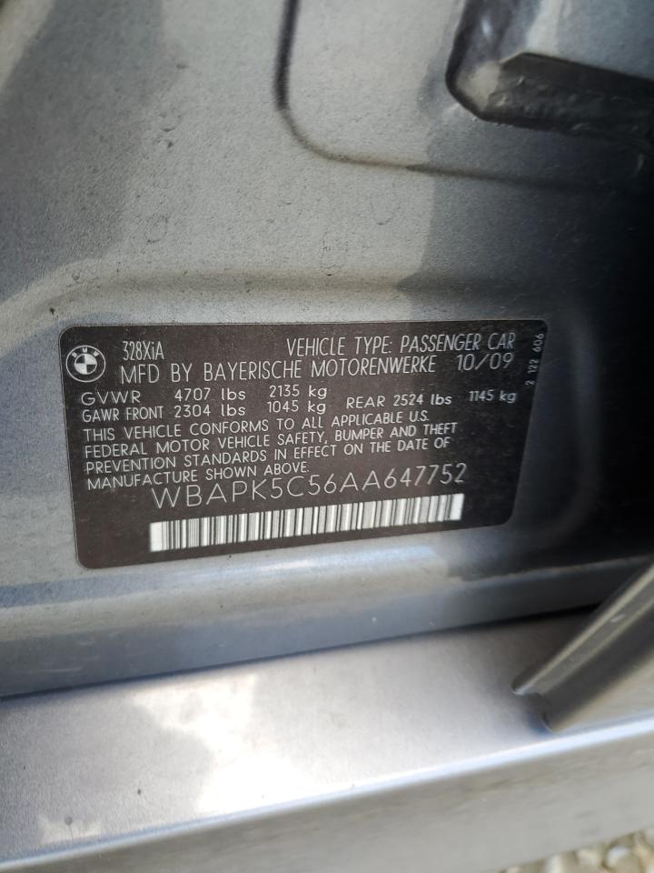2010 BMW 328 Xi Sulev VIN: WBAPK5C56AA647752 Lot: 64165885