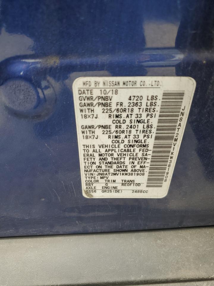 2019 Nissan Rogue S VIN: JN8AT2MV1KW381908 Lot: 62458685