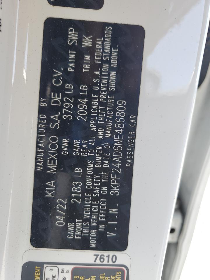 2022 Kia Forte Fe VIN: 3KPF24AD6NE486809 Lot: 64147355