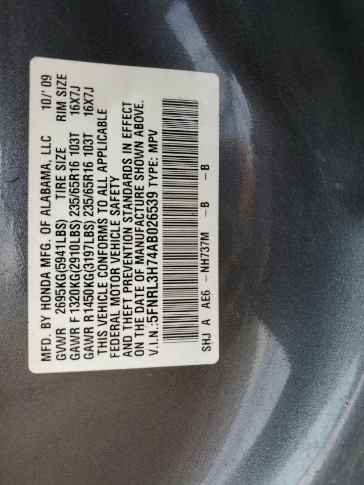 2010 Honda Odyssey Exl VIN: 5FNRL3H74AB026539 Lot: 65072105