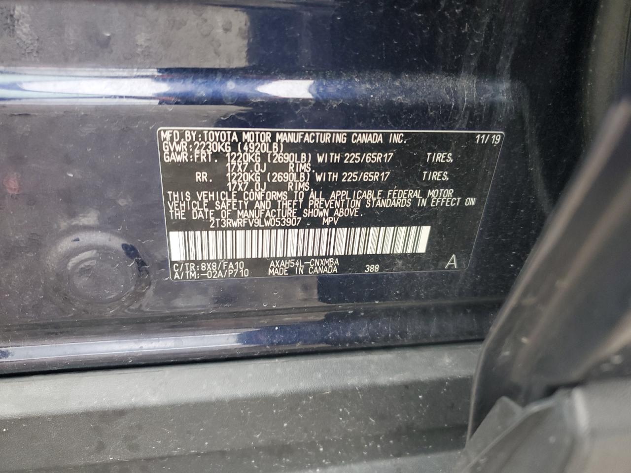 2020 Toyota Rav4 Xle VIN: 2T3RWRFV9LW053907 Lot: 64254065
