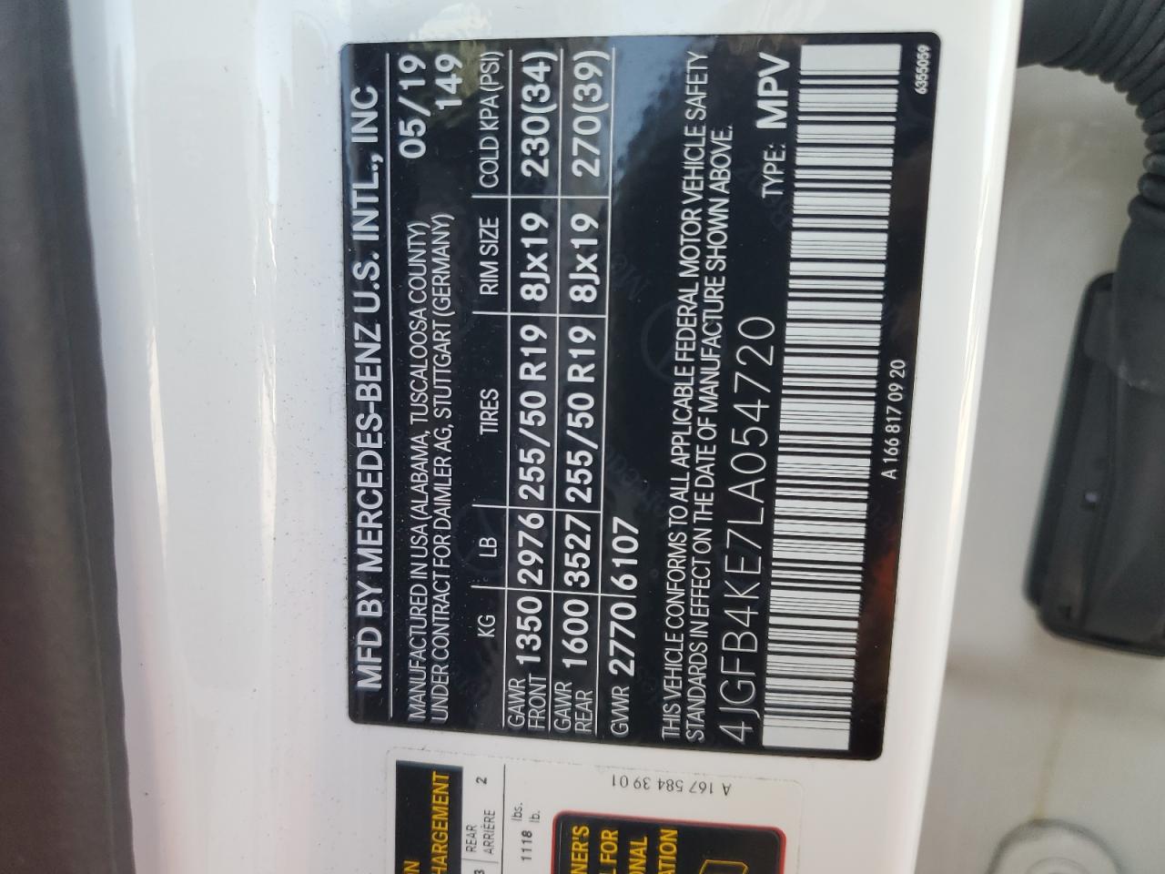 2020 Mercedes-Benz Gle 350 4Matic VIN: 4JGFB4KE7LA054720 Lot: 63041955