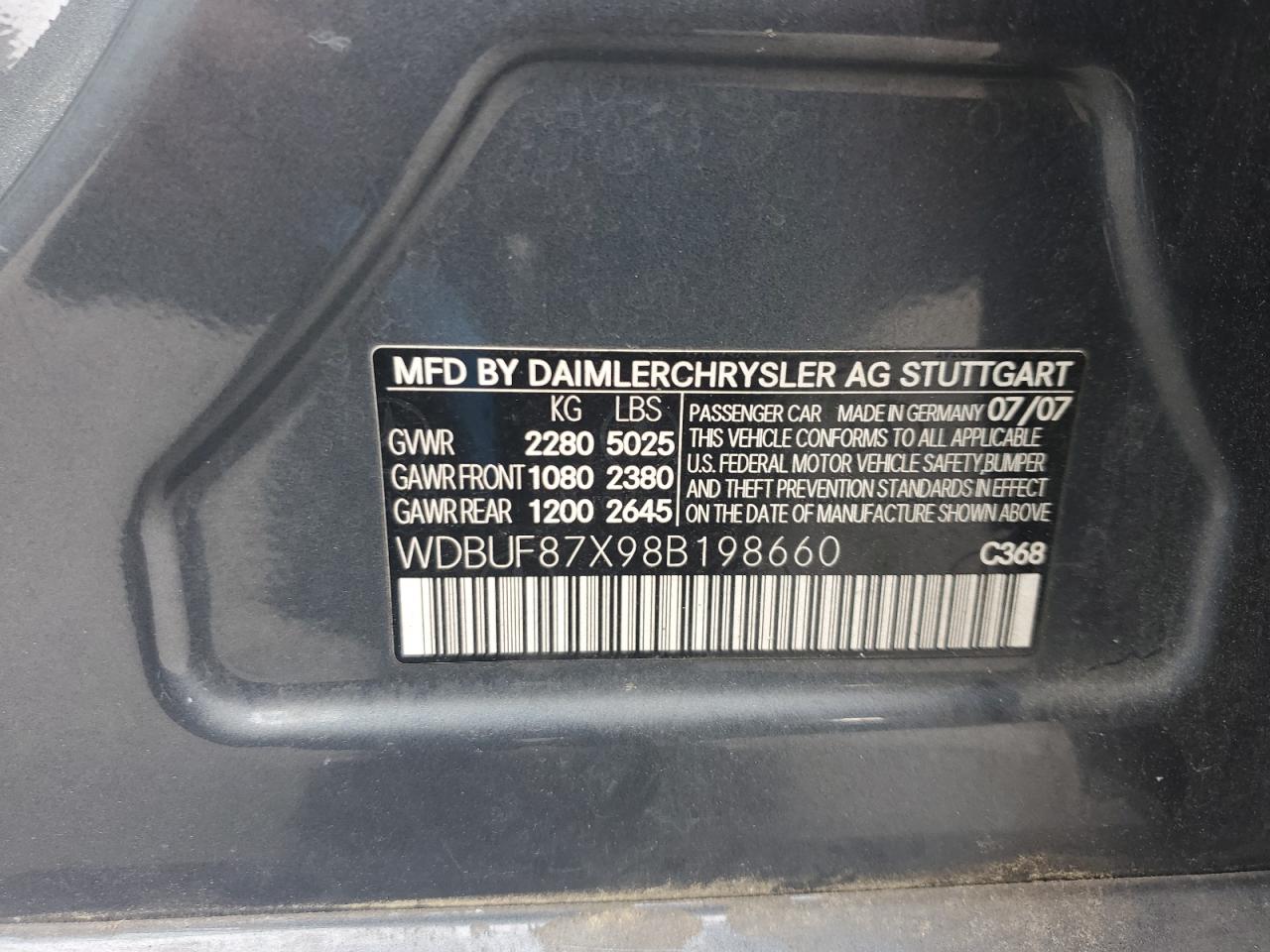 2008 Mercedes-Benz E 350 4Matic VIN: WDBUF87X98B198660 Lot: 64165165