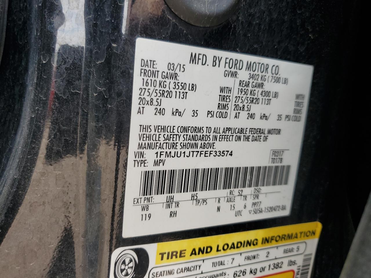 2015 Ford Expedition Xlt VIN: 1FMJU1JT7FEF33574 Lot: 66217115