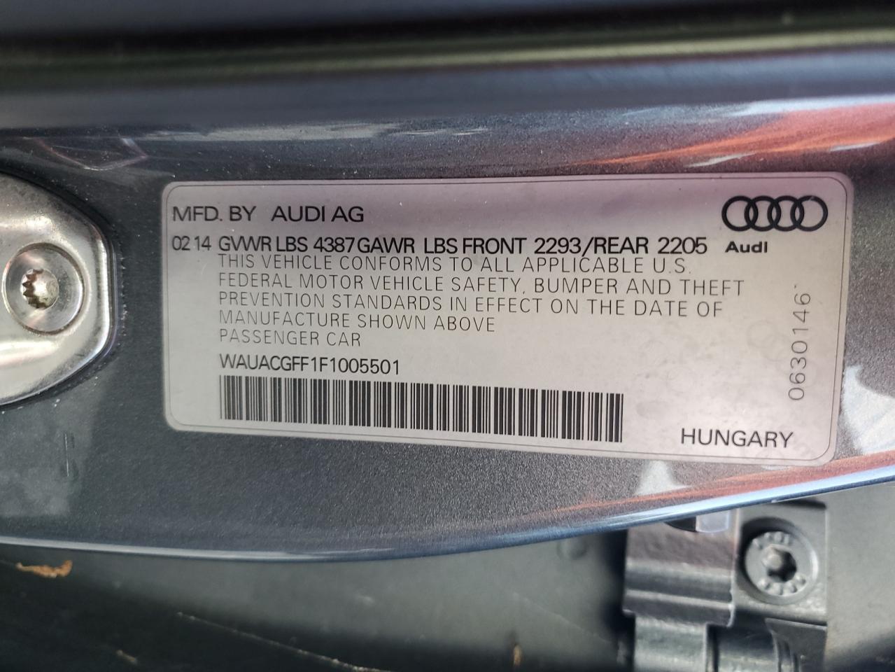2015 Audi A3 Premium VIN: WAUACGFF1F1005501 Lot: 63683635