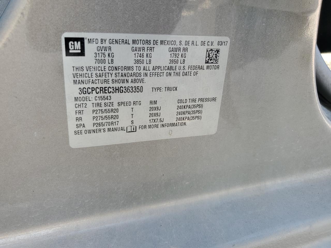 2017 Chevrolet Silverado C1500 Lt VIN: 3GCPCREC3HG363350 Lot: 65010945