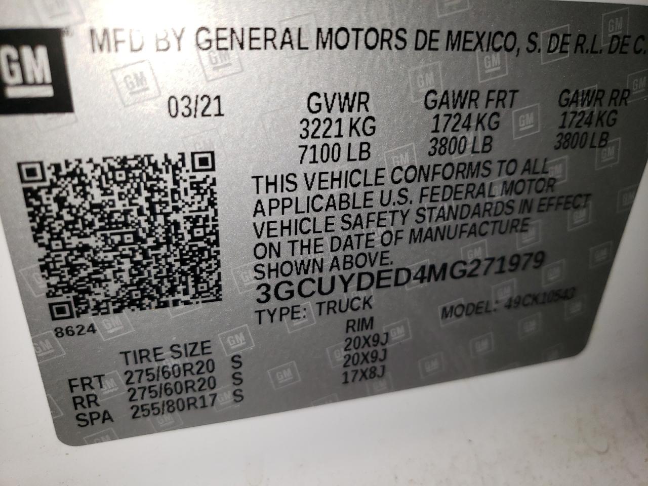 2021 Chevrolet Silverado K1500 Lt VIN: 3GCUYDED4MG271979 Lot: 63870605
