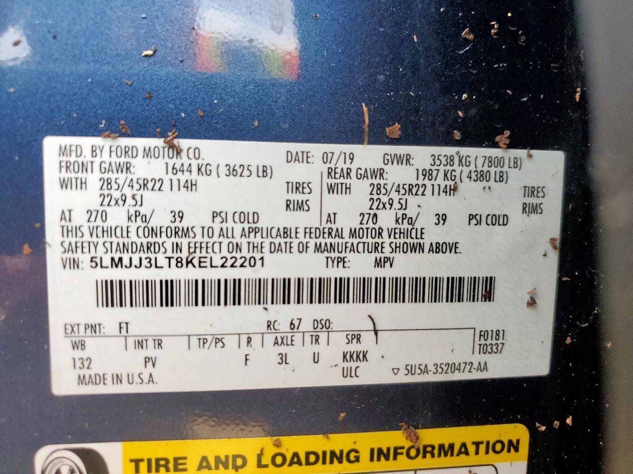 2019 Lincoln Navigator L Reserve VIN: 5LMJJ3LT8KEL22201 Lot: 65170515