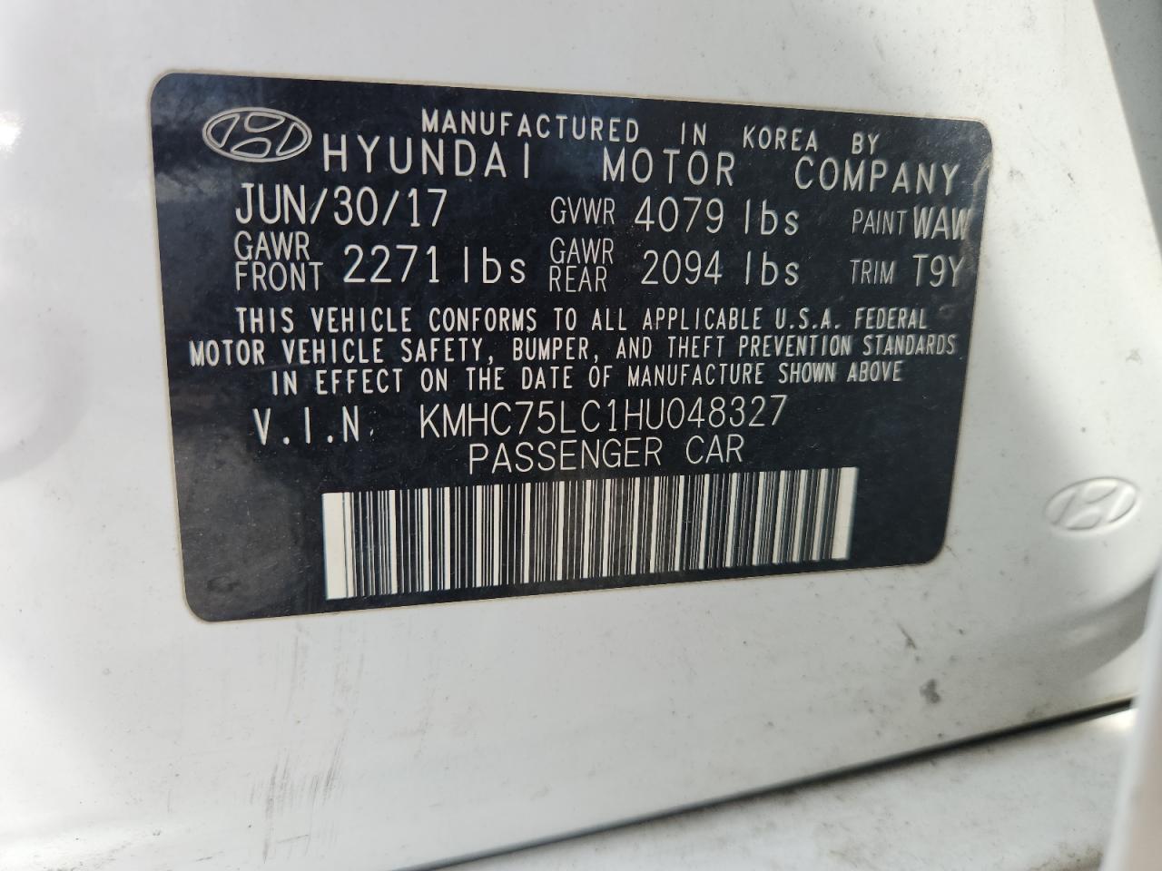 2017 Hyundai Ioniq Sel VIN: KMHC75LC1HU048327 Lot: 63115485