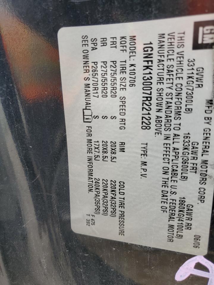 2007 Chevrolet Tahoe K1500 VIN: 1GNFK13077R412970 Lot: 65399095