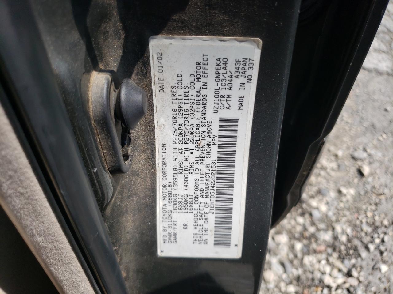 2002 Toyota Land Cruiser VIN: JTEHT05J422021531 Lot: 63848655