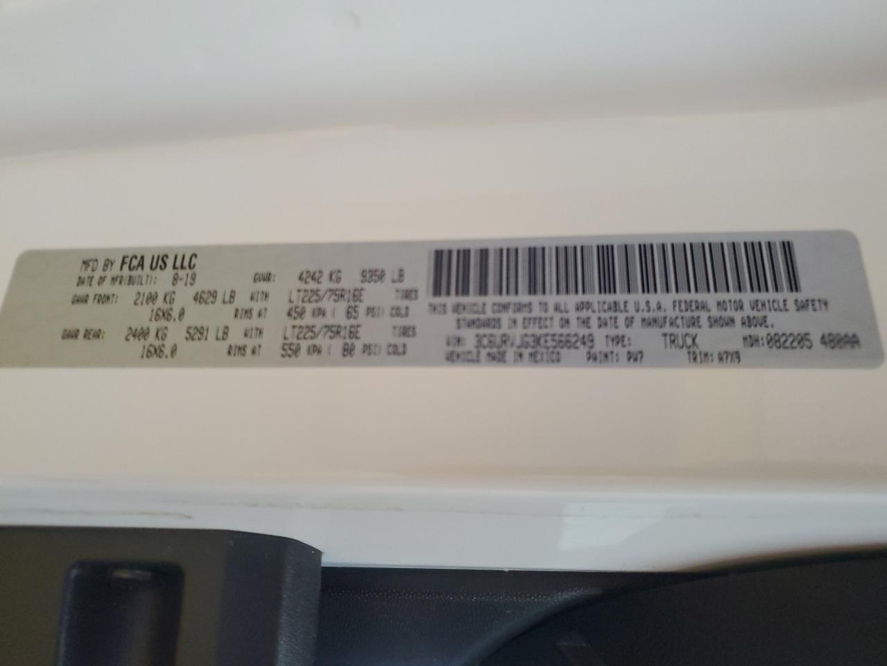 3C6URVJG3KE566249 2019 Ram Promaster 3500 3500 High