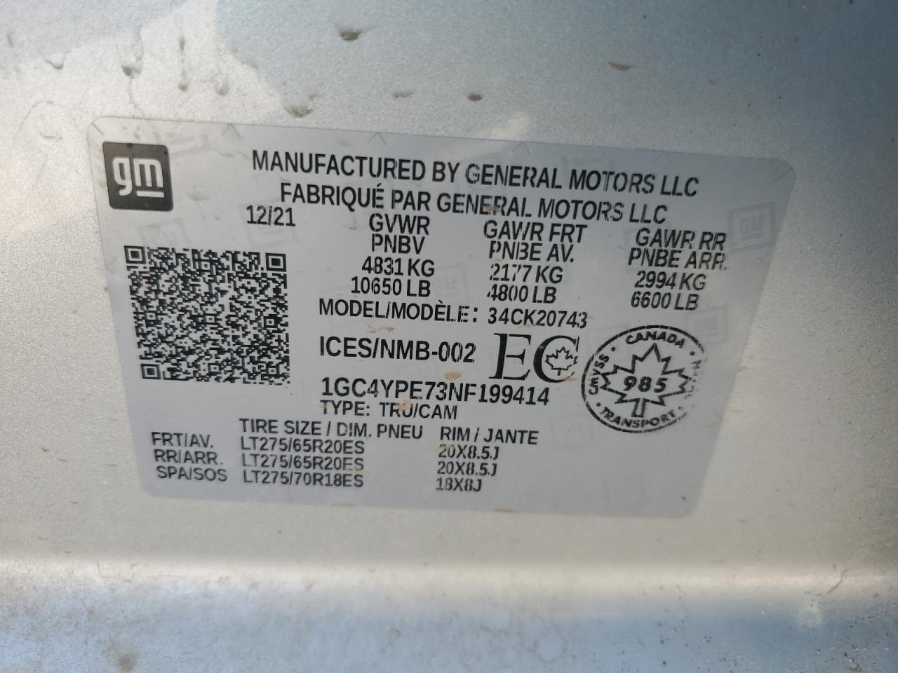 2022 Chevrolet Silverado K2500 Heavy Duty Ltz VIN: 1GC4YPE73NF199414 Lot: 65576555