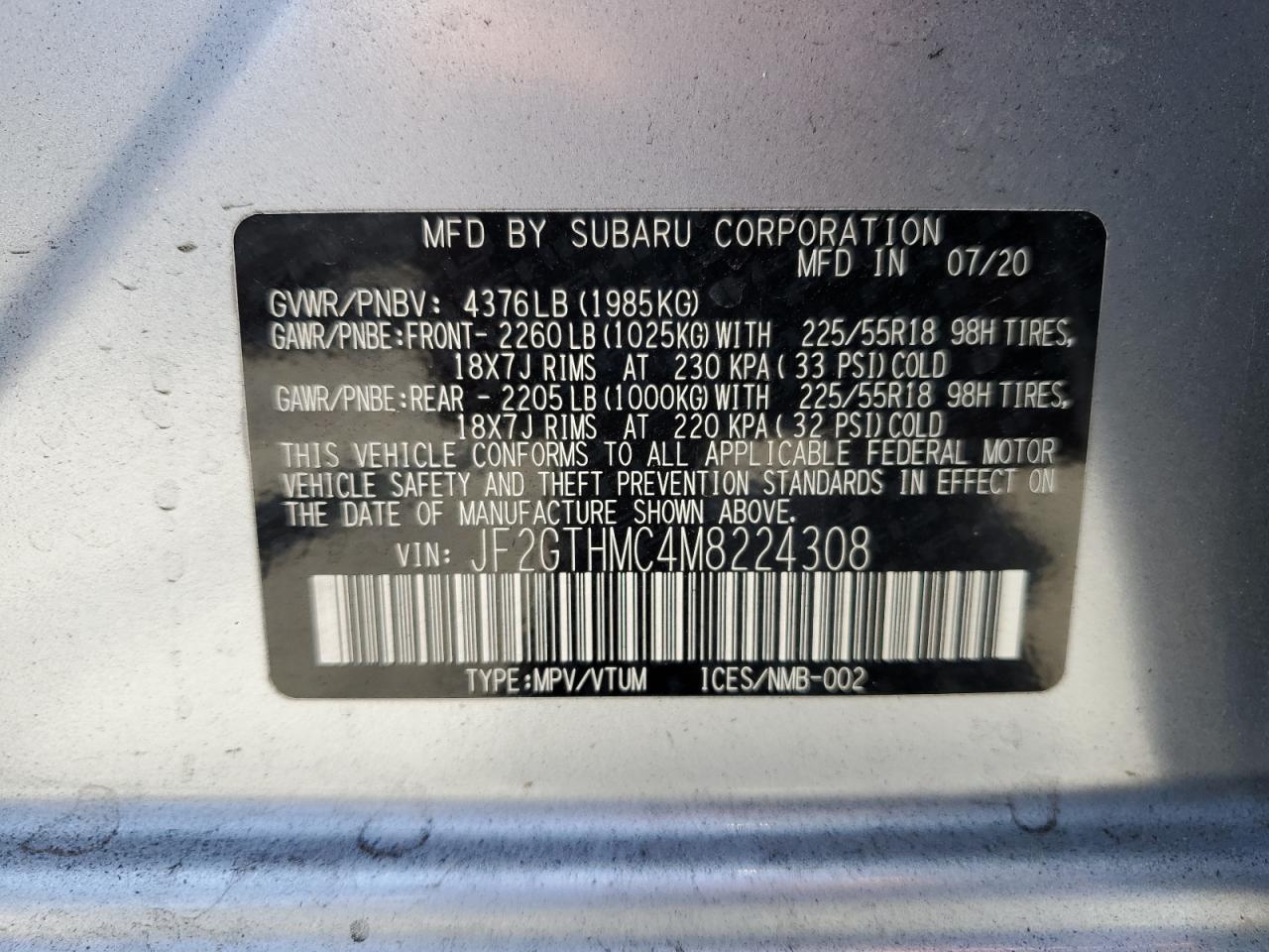 2021 Subaru Crosstrek Limited VIN: JF2GTHMC4M8224308 Lot: 64239565