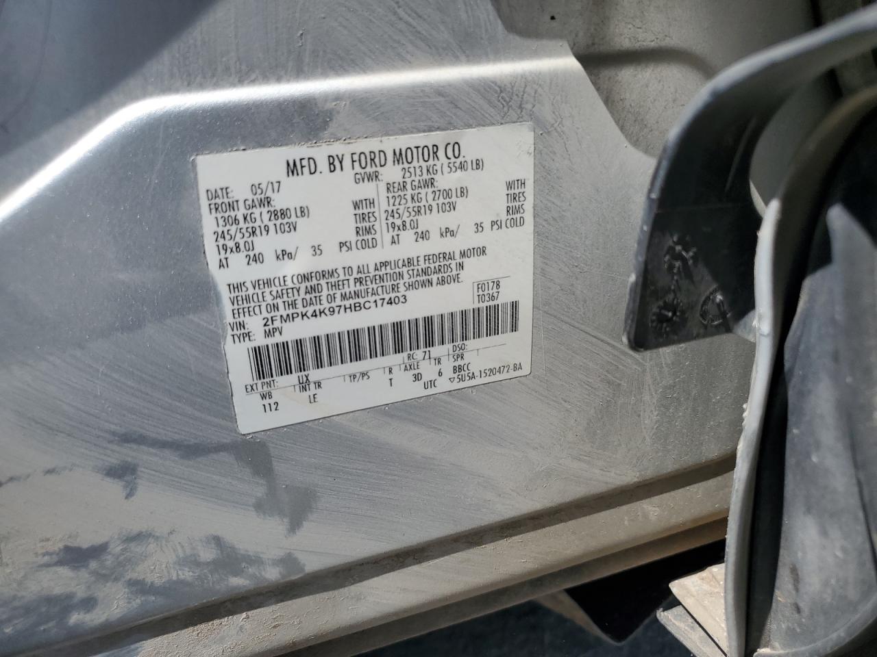 2017 Ford Edge Titanium VIN: 2FMPK4K97HBC17403 Lot: 65767715