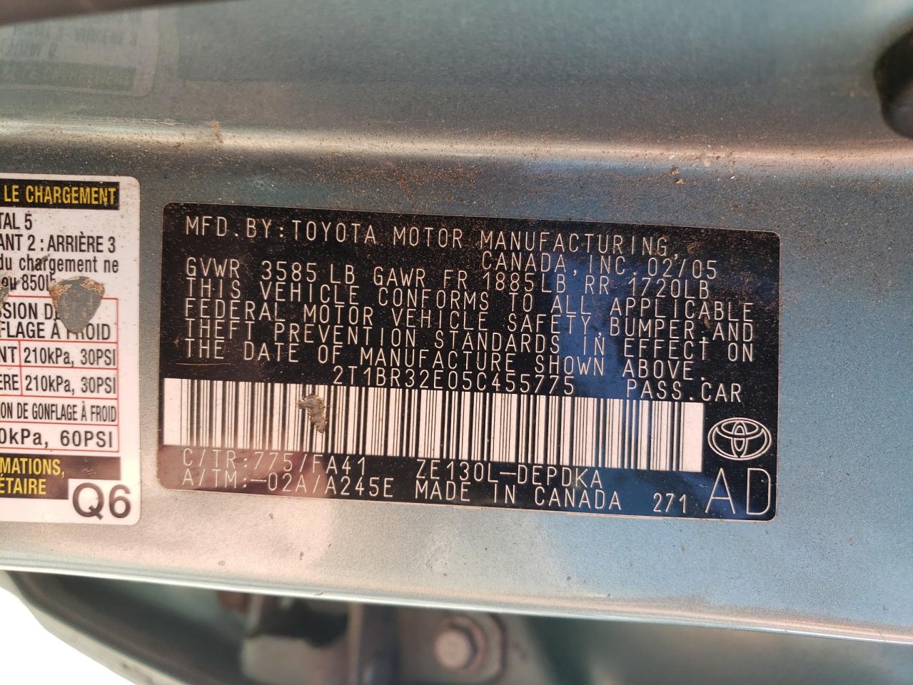 2T1BR32E05C455775 2005 Toyota Corolla Ce