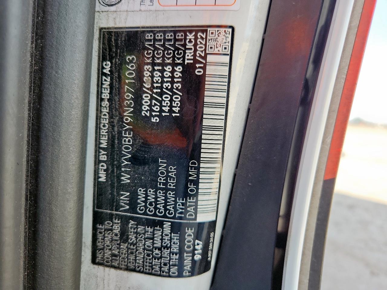 2022 Mercedes-Benz Metris VIN: W1YV0BEY9N3971063 Lot: 64663415