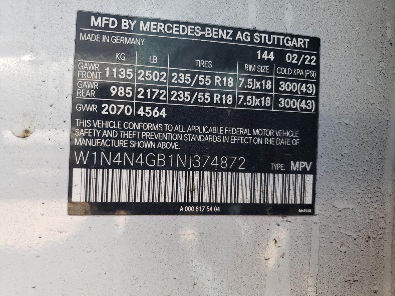 2022 Mercedes-Benz Gla 250 VIN: W1N4N4GB1NJ374872 Lot: 62599725