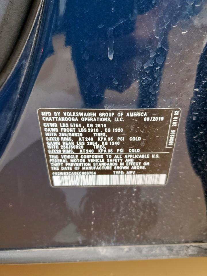 2019 Volkswagen Atlas Se VIN: 1V2WR2CA0KC606754 Lot: 67183935