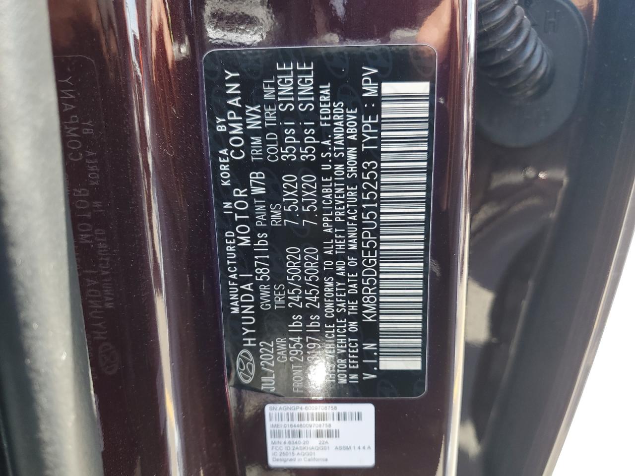 2023 Hyundai Palisade Limited VIN: KM8R5DGE5PU515253 Lot: 66031595