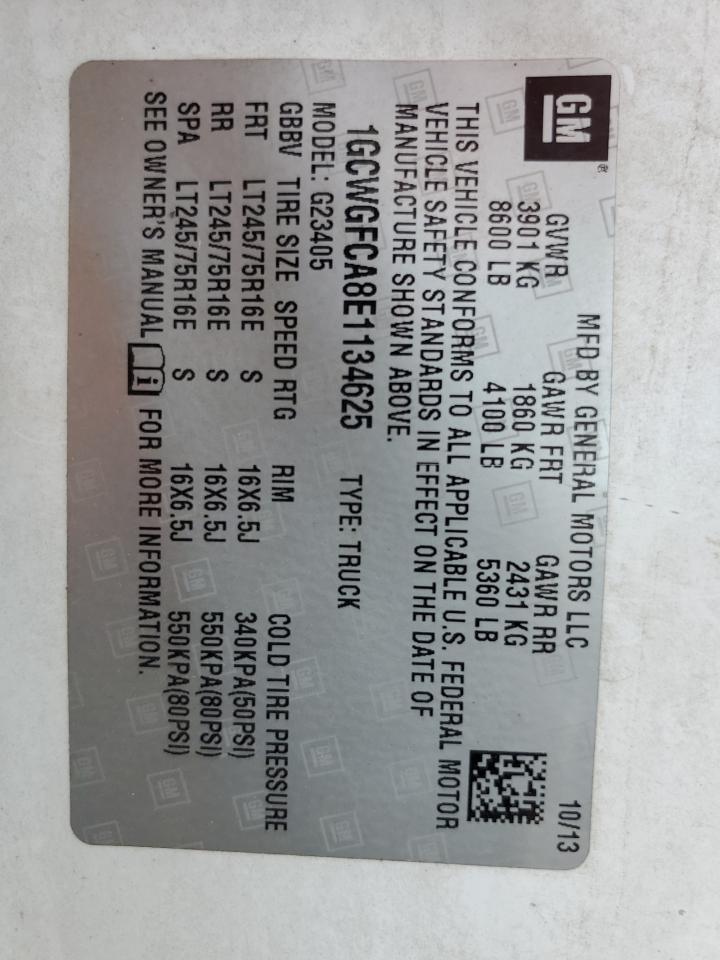 2014 Chevrolet Express G2500 VIN: 1GCWGFCA8E1134625 Lot: 85181485