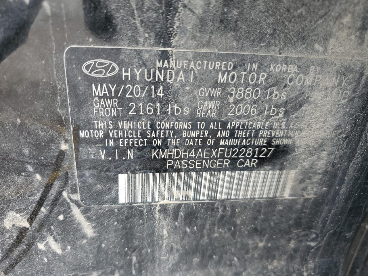 2015 Hyundai Elantra Se VIN: KMHDH4AEXFU228127 Lot: 65719215