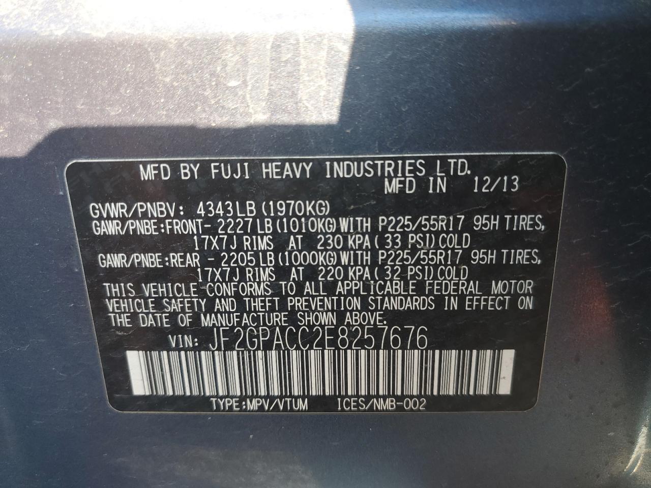 2014 Subaru Xv Crosstrek 2.0 Premium VIN: JF2GPACC2E8257676 Lot: 63460415