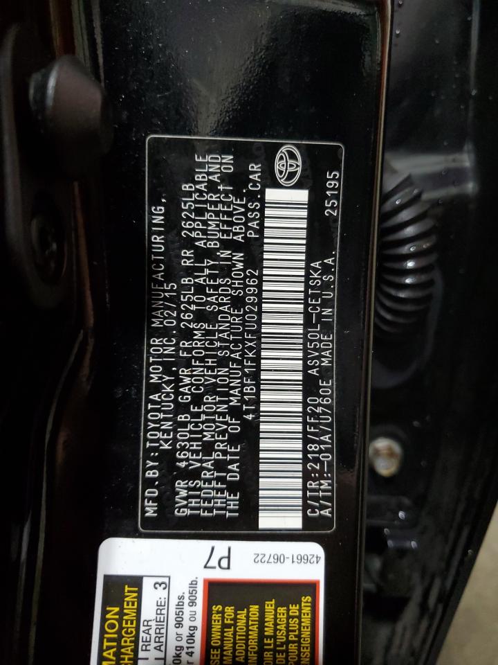 2015 Toyota Camry Le VIN: 4T1BF1FKXFU029962 Lot: 64106905