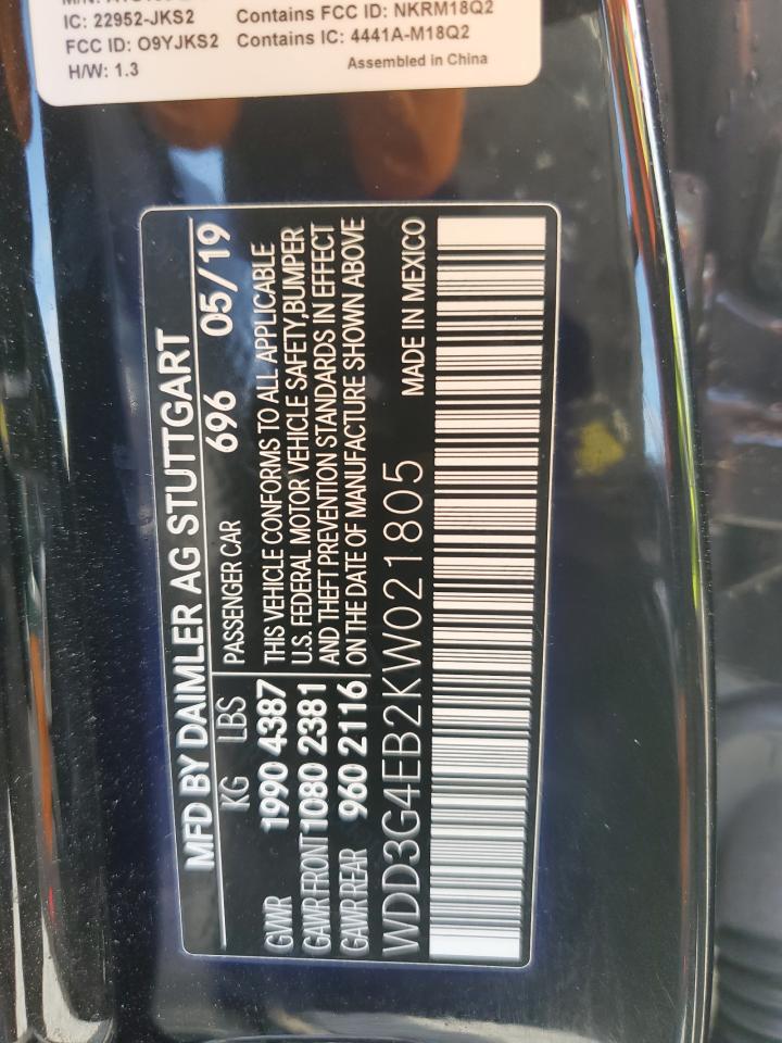 2019 Mercedes-Benz A 220 VIN: WDD3G4EB2KW021805 Lot: 64401305