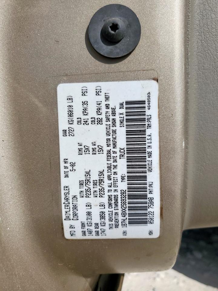 2002 Dodge Dakota Quad Slt VIN: 1B7HL48XX2S693282 Lot: 66738085