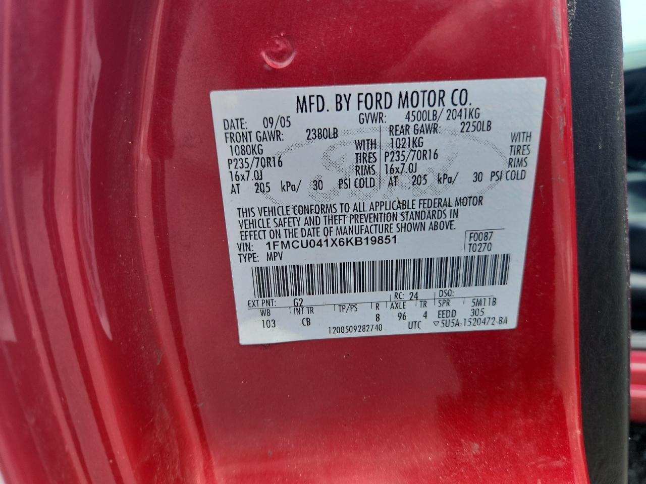 2006 Ford Escape Limited VIN: 1FMCU041X6KB19851 Lot: 63636955
