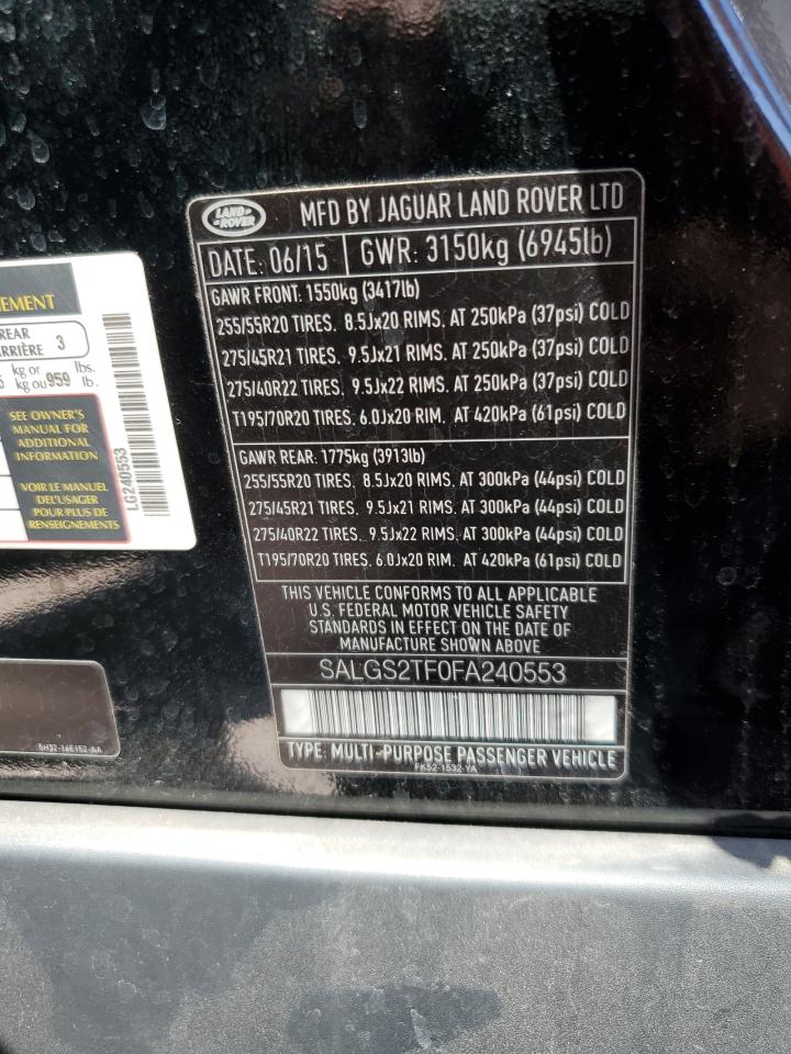 2015 Land Rover Range Rover Supercharged VIN: SALGS2TF0FA240553 Lot: 65241655