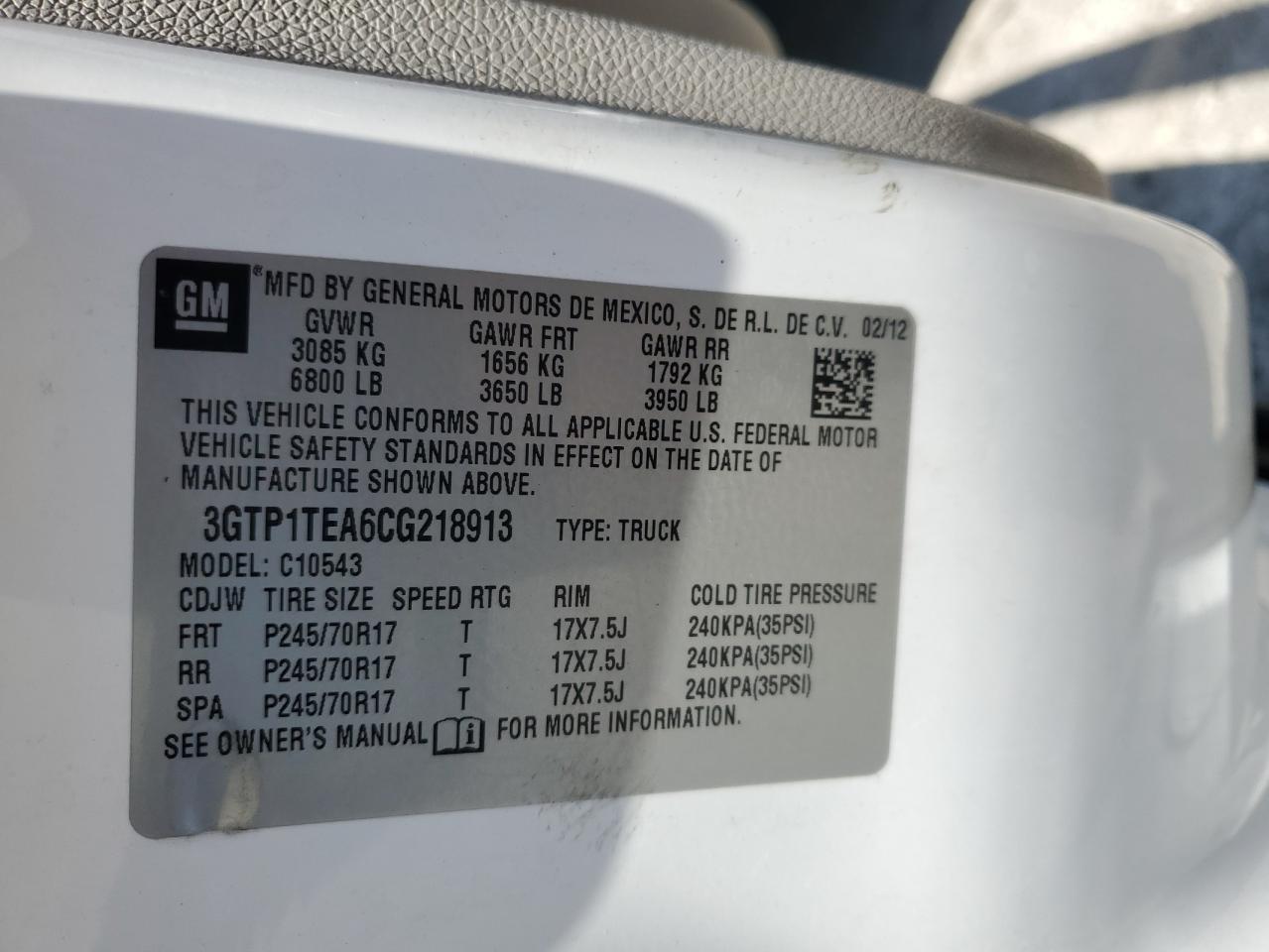 2012 GMC Sierra C1500 VIN: 3GTP1TEA6CG218913 Lot: 64498095