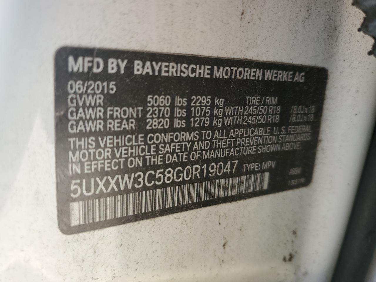 2016 BMW X4 xDrive28I VIN: 5UXXW3C58G0R19047 Lot: 63802365