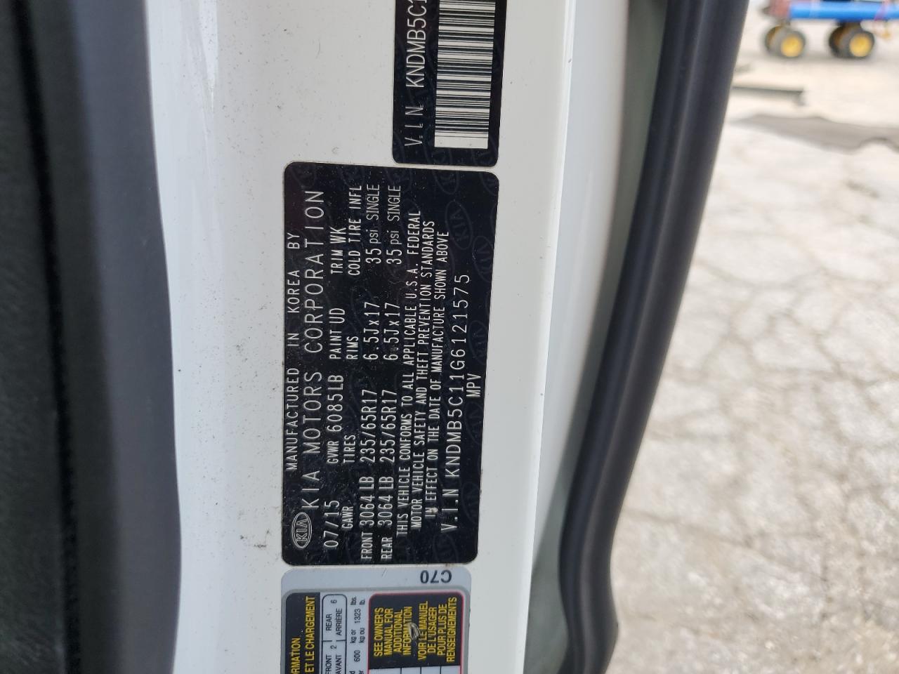2016 Kia Sedona Lx VIN: KNDMB5C11G6121575 Lot: 64967035