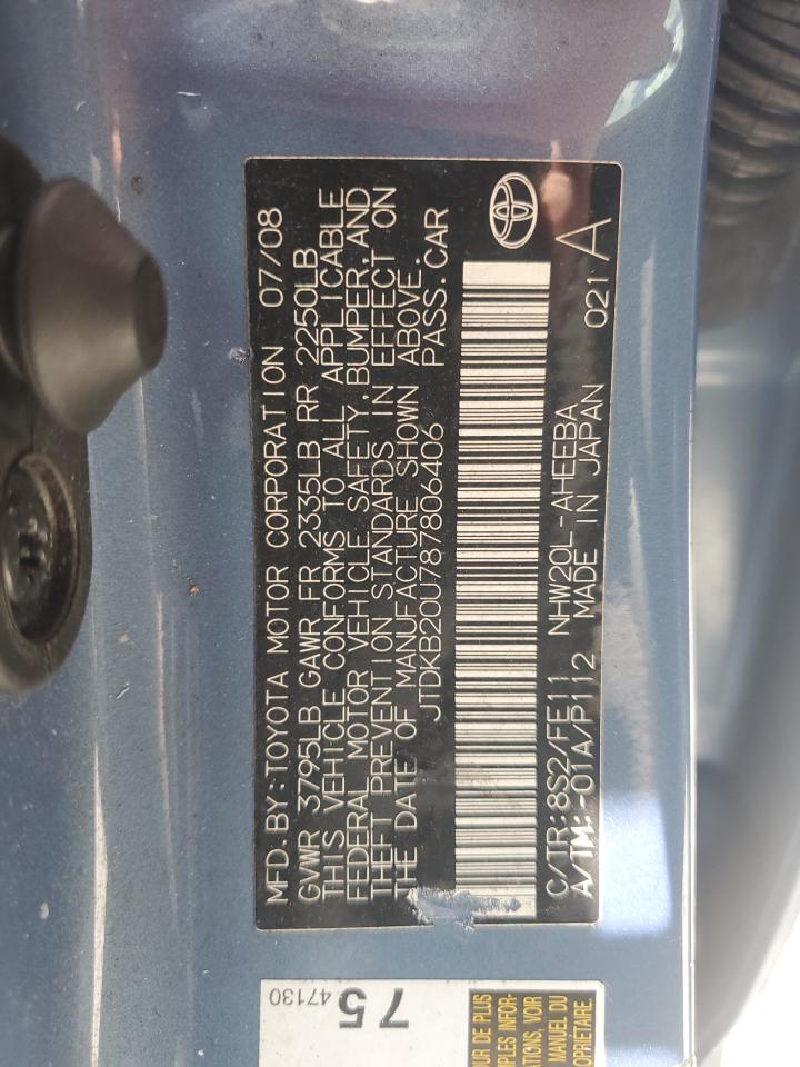 2008 Toyota Prius VIN: JTDKB20U787806406 Lot: 65051495