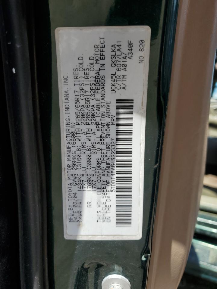 2004 Toyota Sequoia Limited VIN: 5TDBT48A64S223327 Lot: 63411465
