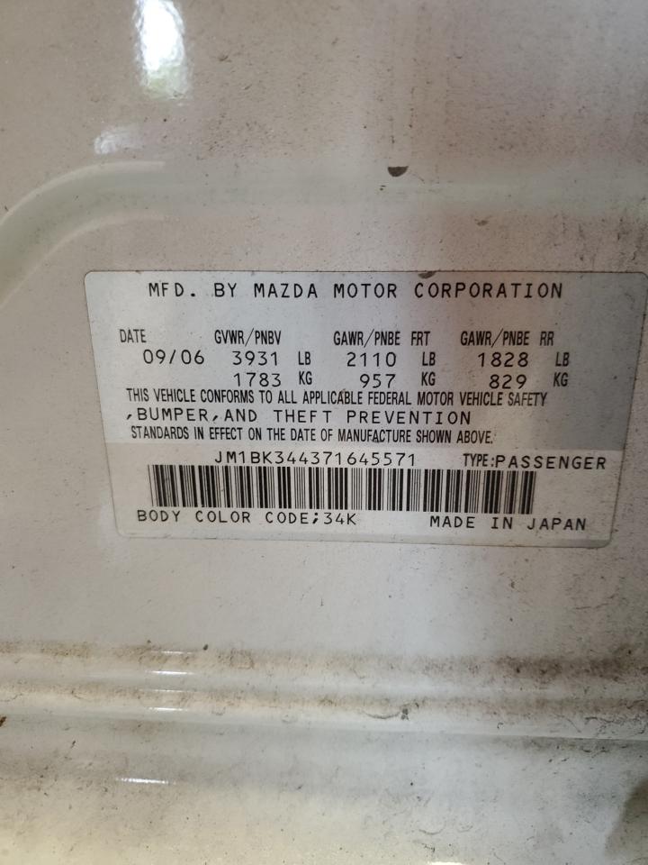 2007 Mazda 3 Hatchback VIN: JM1BK344371645571 Lot: 65622425