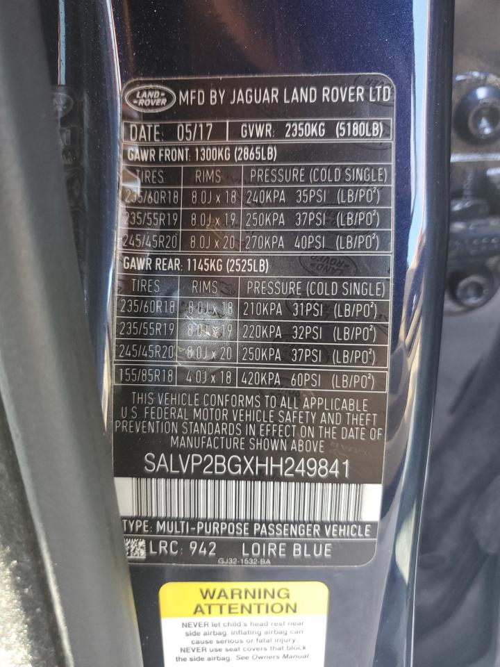 2017 Land Rover Range Rover Evoque Se VIN: SALVP2BGXHH249841 Lot: 64309915