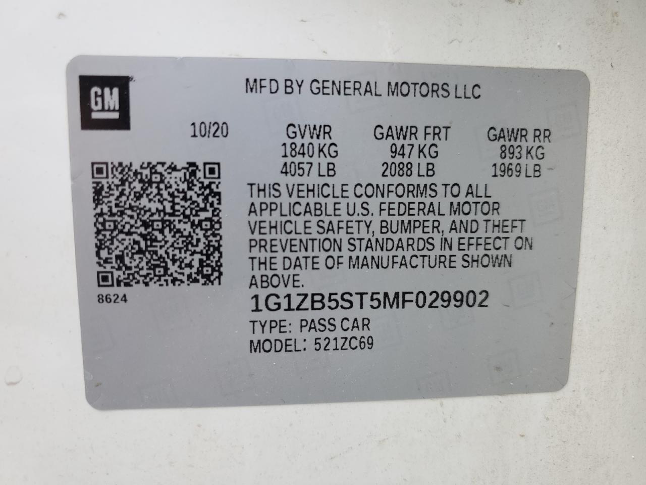 2021 Chevrolet Malibu Ls VIN: 1G1ZB5ST5MF029902 Lot: 64513515