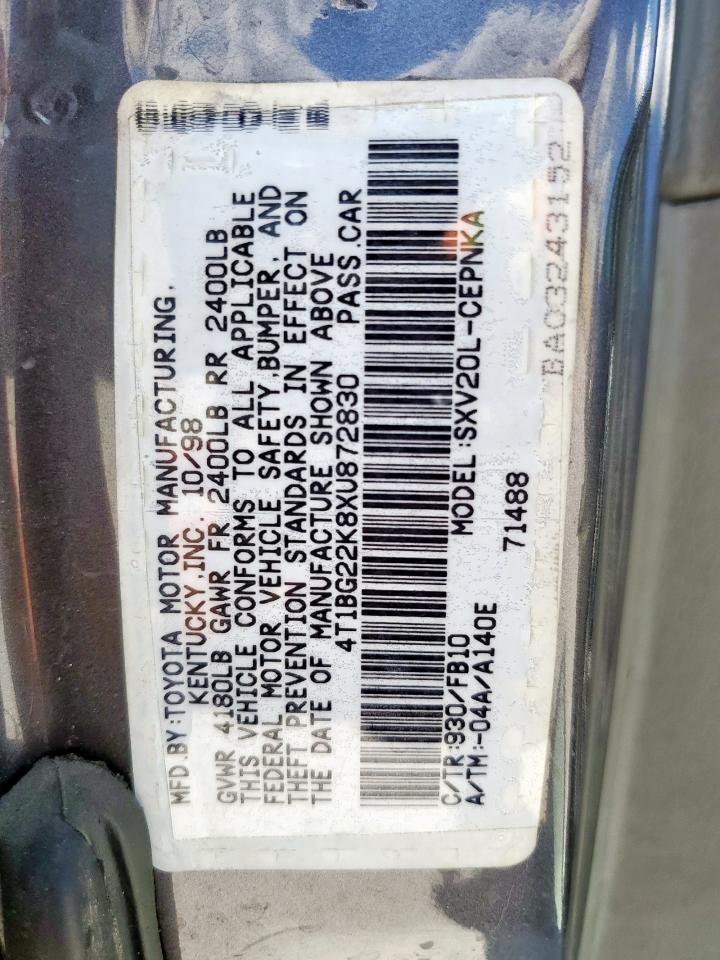 1999 Toyota Camry Ce VIN: 4T1BG22K8XU872830 Lot: 56070255