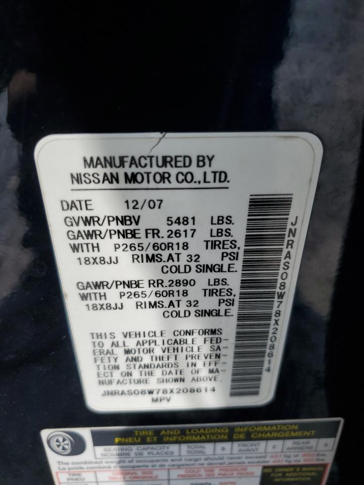2008 Infiniti Fx35 VIN: JNRAS08W78X208614 Lot: 63659995
