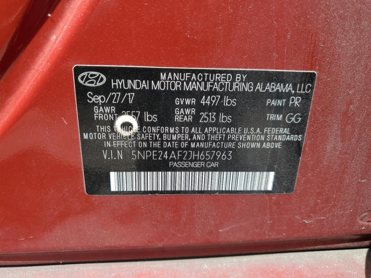 2018 Hyundai Sonata Se VIN: 5NPE24AF2JH657963 Lot: 65060085