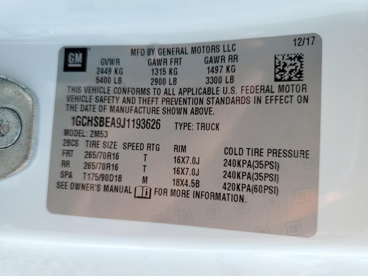 2018 Chevrolet Colorado VIN: 1GCHSBEA9J1193626 Lot: 64488625