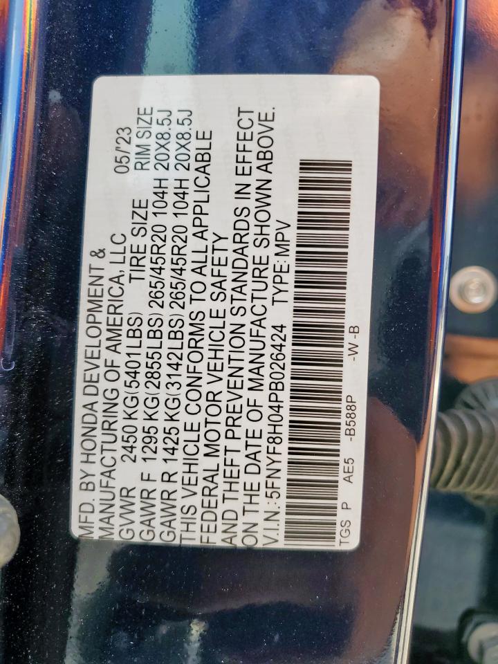 2023 Honda Passport Elite VIN: 5FNYF8H04PB026424 Lot: 65095545