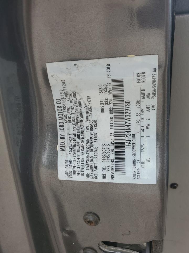 2007 Ford Focus Zx4 VIN: 1FAFP34N47W329780 Lot: 65143155