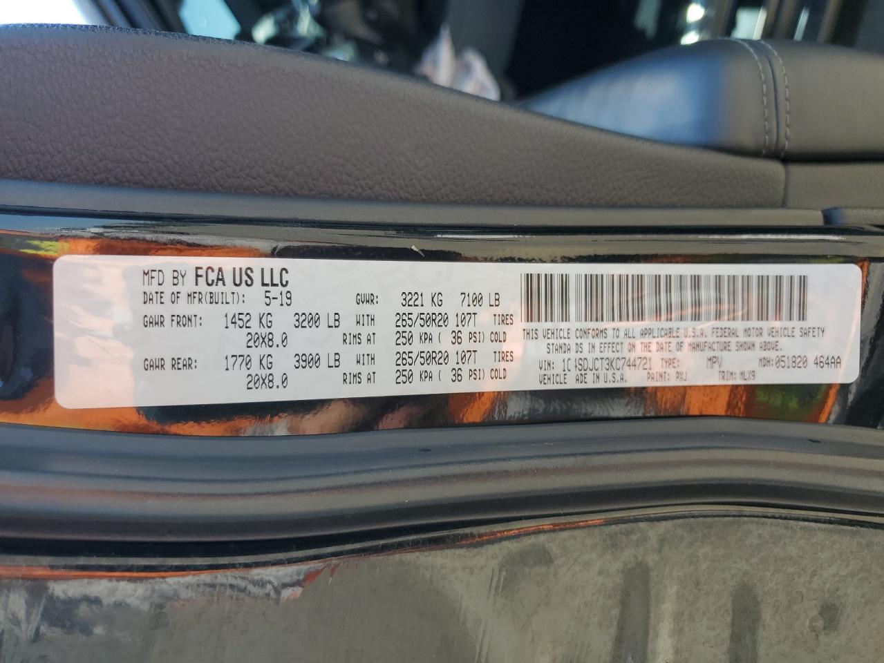 2019 Dodge Durango R/T VIN: 1C4SDJCT3KC744721 Lot: 65024045