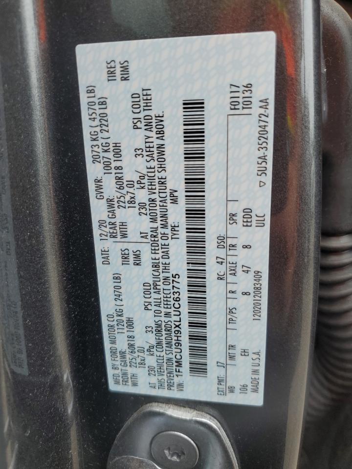 2020 Ford Escape Sel VIN: 1FMCU9H9XLUC63775 Lot: 65442375