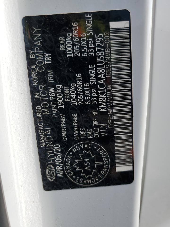 2020 Hyundai Kona Se VIN: KM8K1CAA8LU587295 Lot: 64581515